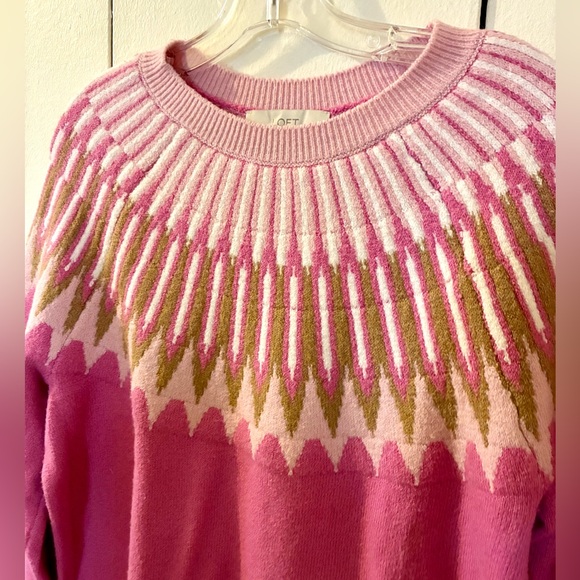 The Loft Bright Pink Fair Isle Style Patterned Crewneck Sweater - Picture 1 of 10